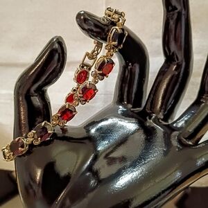 Vintage Silver Vermeil Genuine Garnet Marcasite Bohemian 7" Link Bracelet